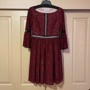 Black & Red Lace Bell Sleeve Dress